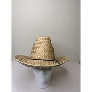 Vintage Tractor Farmer Straw Hat Size 23.5" XL 7.5 Brown Rope Accent